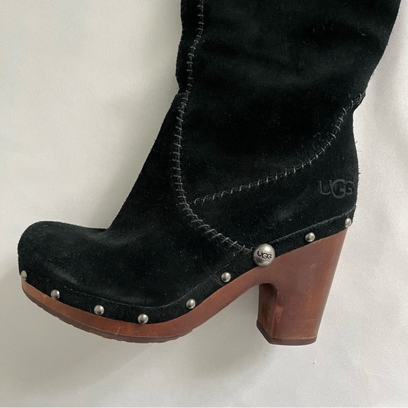 UGG Australia Lillian Black Suede Knee High Sherling Clog Boots Size 7 - Picture 7 of 16